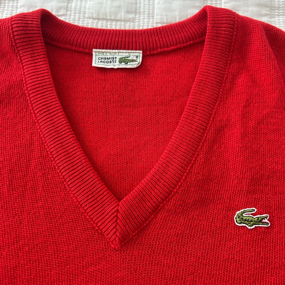 Vintage Lacoste Red V-Neck Sweater